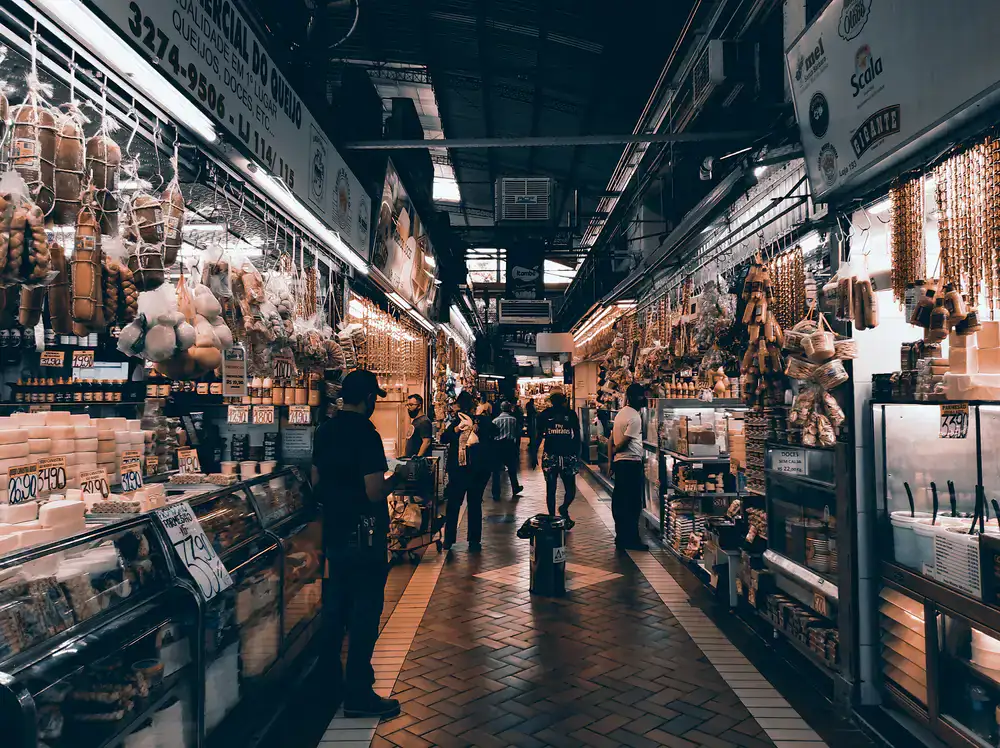 A bustling town market filled with fresh goods