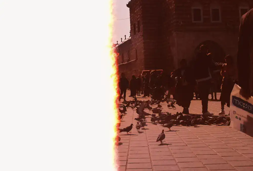 Gameplay preview showing characters gathering in a town square